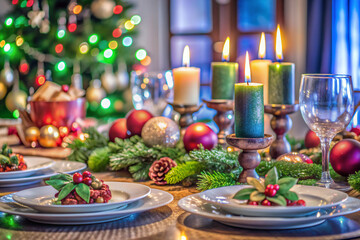 christmas table settingfood, table, christmas, dinner, salad, plate, meal, restaurant, wedding, eating, decoration, banquet, celebration, buffet, catering, glass, party, healthy, appetizer, gourmet, d