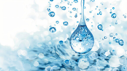 Poster - A close-up shot of a water droplet suspended in mid-air, surrounded by splashes and reflections, showcasing the beauty and clarity of water in motion.