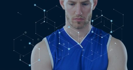 Poster - Animation of network of connections over caucasian male athlete