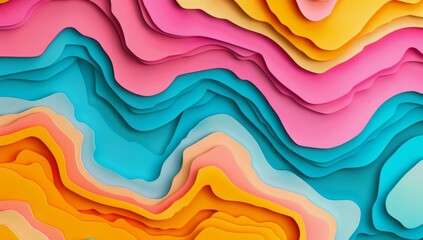 Poster - A colorful abstract background with paper cut shapes. AI.