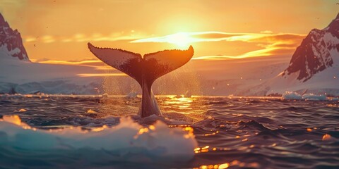 Canvas Print - Whale tail emerging in the frigid Antarctic sea