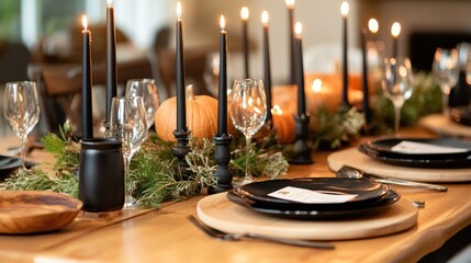 Wall Mural - Elegant Autumn Tablescape with Candles and Pumpkins