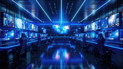 Wall Mural - High tech esports arena with biometric player monitoring and holographic displays