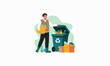 © anissa - A person recycling bottles into a bin with a recycling symbol.