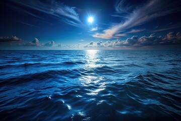 Sticker - moody, dramatic, background, eye level, sea, tranquil, movement, motion, black, water, rhythmic, ocean, aquatic, deep, abstract, wavy, night sky, moonlight, Dark Sea Water Surface at Night