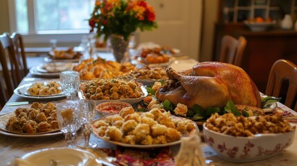 Delicious Thanksgiving Feast Spread on the Table