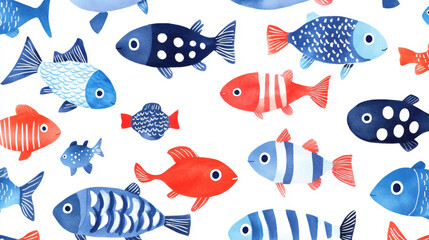 Poster - Watercolor Fish Pattern.