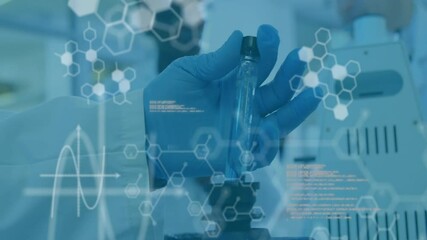  - Animation of scientific data processing over male scientist in laboratory