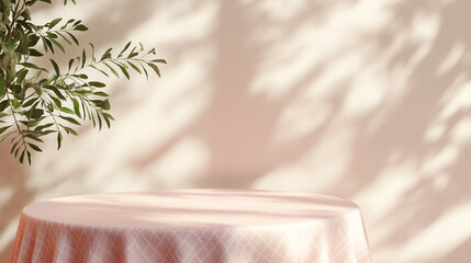 Fototapete - Pink table background with shadow for product presentation. Generative Ai.
