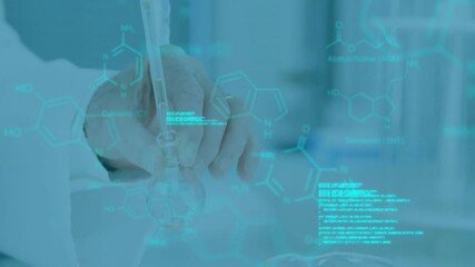Poster - Animation of scientific data processing over caucasian female scientist in laboratory