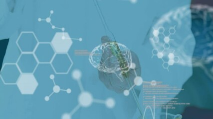 Poster - Animation of scientific data processing and human brains over caucasian male scientist in laboratory
