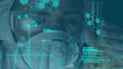 Poster - Animation of scientific data processing over female scientist in laboratory
