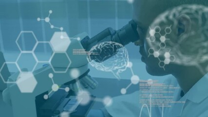 Poster - Animation of scientific data processing african american male scientist in laboratory