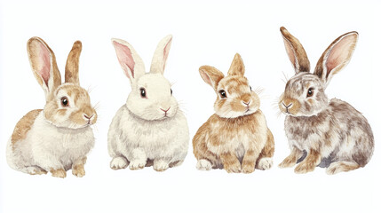 Canvas Print - Cute Rabbit Watercolor Set.