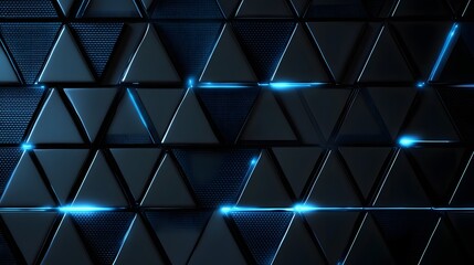 Wall Mural - Abstract Dark Blue Triangular Background with Neon Lines