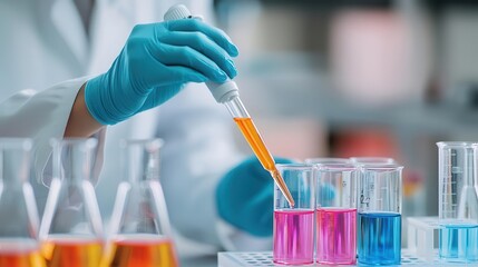 technician performing a chemical analysis for product quality validation, chemical testing, lab-base