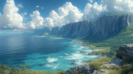 Canvas Print - Serene coastal landscape with cliffs and turquoise water.