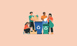 © anissa - Group of people recycling trash into bins for environmental cleanup.