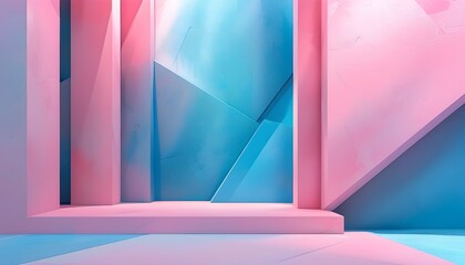 Futuristic ethereal backdrop featuring an abstract geometric pattern in pink and blue hues