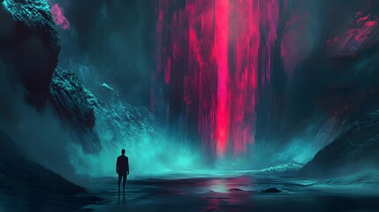 Wall Mural - silhouette of a person in a surreal, dreamlike landscape
