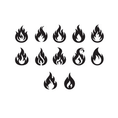 Fire flame silhouette. Fire flame vector design isolated on white background. Fire flame icon, logo.