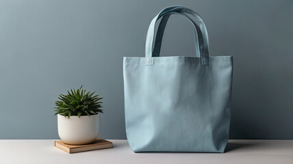 Wall Mural - plain light blue tote bag mockup with aesthetics Generative ai