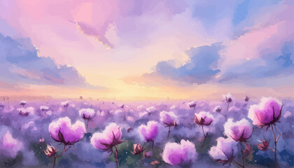 Wall Mural - Purple Flower Field at Sunset