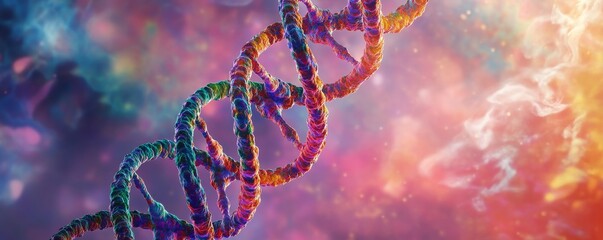 Poster - Abstract dna helix with colorful background, scientific visualization concept