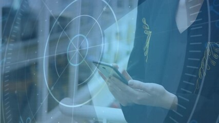 Poster - Animation of scope scanning over caucasian businesswoman using smartphone