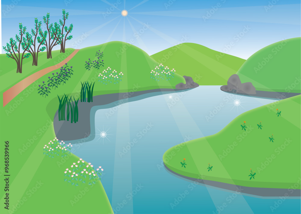 山と湖風景 Stock Vector | Adobe Stock