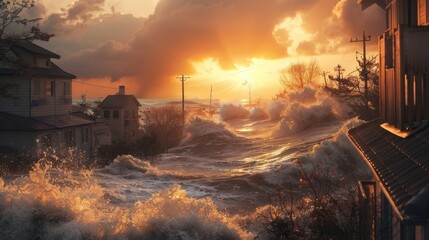 Wall Mural - Catastrophic seismic event and tidal wave