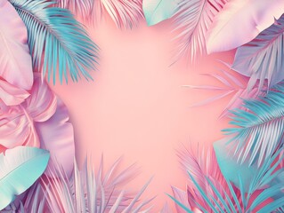 Wall Mural - Tropical Leaf Frame with Pink Background.