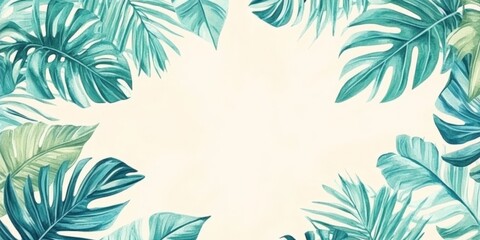 Poster - Tropical Leaves Watercolor Border.