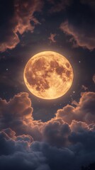Wall Mural - Full moon glowing among dramatic clouds at