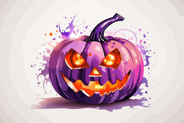 a pumpkin orange purple halloween watercolor clipart style