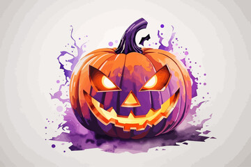 Wall Mural - a pumpkin orange purple halloween watercolor clipart style