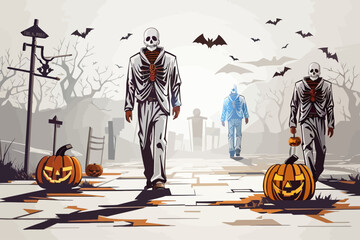 Wall Mural - halloween dead walking clipart style