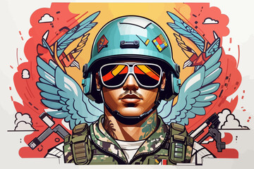 Wall Mural - militar army aesthetic tattoo design