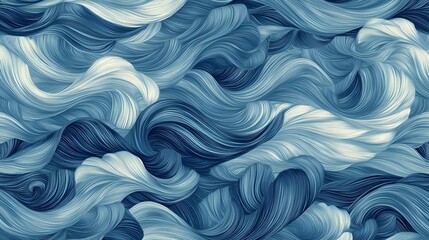 Poster - Abstract Blue Swirling Waves Pattern   Digital Art Background