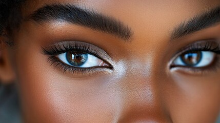 8. A close-up shot of a model s eyes, with smooth eyeliner and volumizing mascara creating a bold, natural look that accentuates long-lasting beauty and smooth application