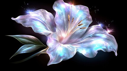 Poster -  A white flower on a black background with a starburst centered in the middle