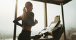 © PeakPoints/peopleimages.com - Woman, active and running on treadmill at gym for cardio exercise, workout and training performance. Fitness, female person and machine for morning routine, endurance or speed challenge of resilience