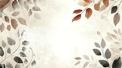 Poster - Watercolor Illustration of Delicate Brown and Gray Leaves on a Light Background