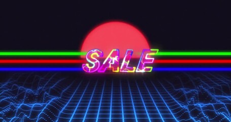 Poster - Animation of sale text over digital mountains and sun