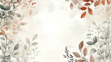 Wall Mural - Watercolor Painting of Beige and Brown Leaves with a White Background