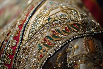 Wall Mural - Intricate embroidery on a Bollywood star's dress - Detail in cultural fashion