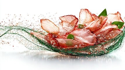 Wall Mural -   Basket filled with pink flowers on a white surface, adorned with sprinkles