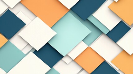 Wall Mural -  A collage of geometric shapes in various hues including blue, orange, yellow, white, and grey, forming a subtle backdrop