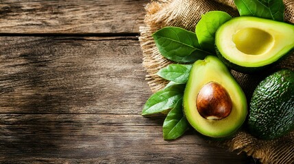 Poster -   Half of an avocado sits atop a bed of burlesque leaves