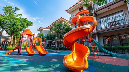 Slide on a playground in a residential area recreational outside